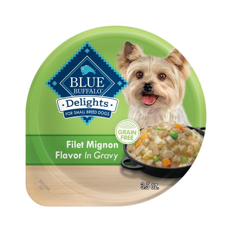 Blue Buffalo Delights Small Breed Natural Wet Dog Food, Filet Mignon Flavor in Gravy, 3.5-oz Cups, 12 Count - Image 1