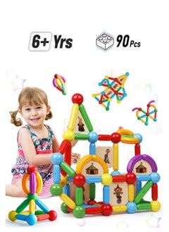 Magblock 90Pcs Magnetic Building Sticks Blocks Toys Gift For Boys And Girls, Magnet Sticks Balls And Rods Building Toy Sets, Sensory Montessori Toys For Preschool Toddlers Kids  - Image 1