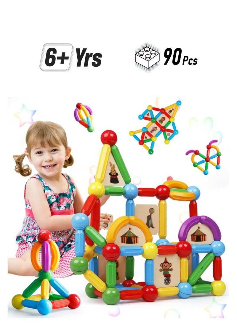 Magblock 90Pcs Magnetic Building Sticks Blocks Toys Gift For Boys And Girls, Magnet Sticks Balls And Rods Building Toy Sets, Sensory Montessori Toys For Preschool Toddlers Kids - Image 1