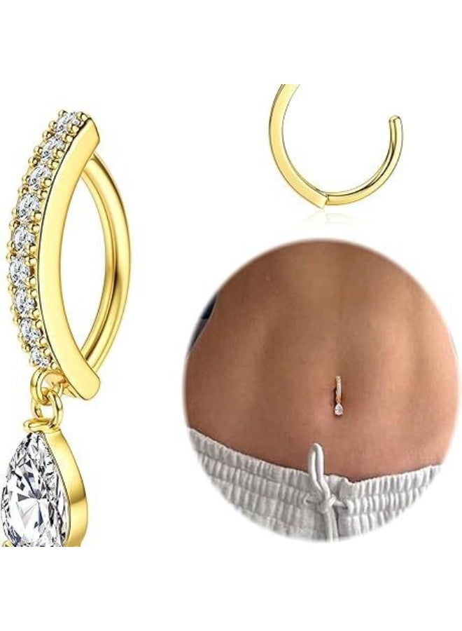 إينوشا مجموعة 5 قطع من إبر السرة القصيرة الذهبية من الاستانلس ستيل - مرصعة بكريستال فضي براق على شكل قطرة ماء - Image 2