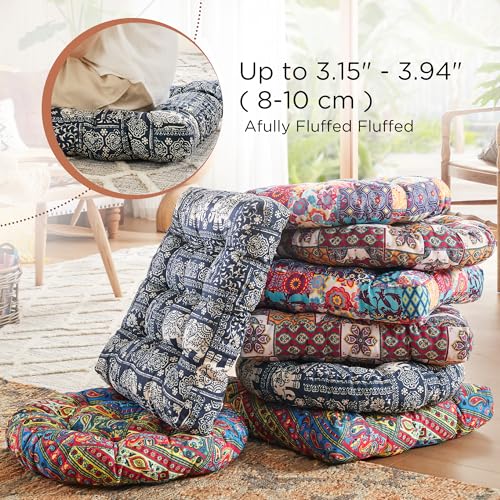 CODi Meditation Floor Pillow Set of 2, Large Pillows Seating for Adults and Kids, Bohemian Cushion for Fireplace Yoga Living Room Sitting, Memory Foam Added, 22x22 Inch Indigo Elephant - Image 4