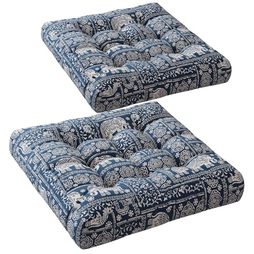 CODi Meditation Floor Pillow Set of 2, Large Pillows Seating for Adults and Kids, Bohemian Cushion for Fireplace Yoga Living Room Sitting, Memory Foam Added, 22x22 Inch Indigo Elephant - Image 1