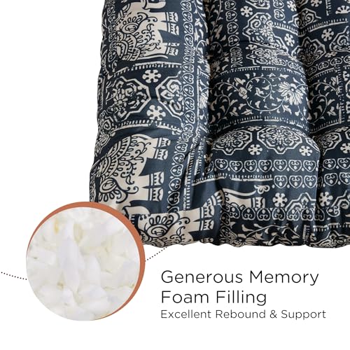 CODi Meditation Floor Pillow Set of 2, Large Pillows Seating for Adults and Kids, Bohemian Cushion for Fireplace Yoga Living Room Sitting, Memory Foam Added, 22x22 Inch Indigo Elephant - Image 2