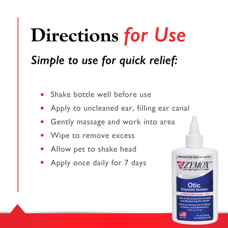 Zymox Otic Enzymatic Solution for Dogs and Cats to Soothe Ear Infections with 1% Hydrocortisone for Itch Relief, 4oz - Image 5