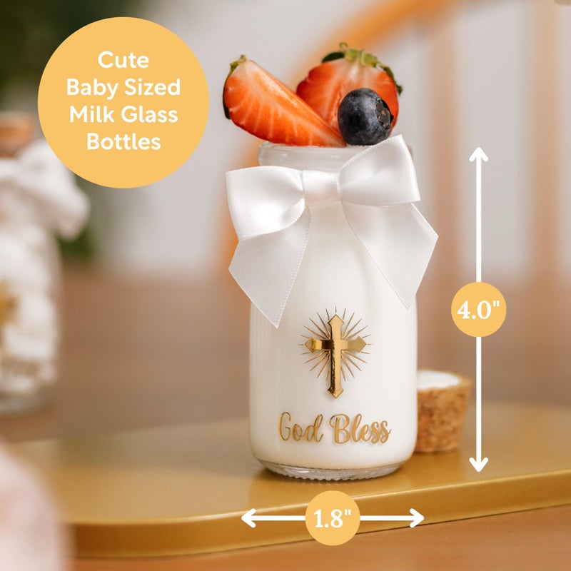 Ethisa Vintage 24 Pack Baptism Glass Bottles with Ribbons and Stickers - Classy God Bless Party Favors for Baptism and 1st Communion - Bautizo Table Centerpiece Decoration - Baby Christening Candy Jar - Image 2