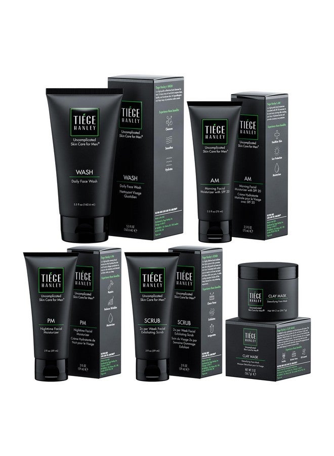 Tiege Hanley 90-Day Large Advanced Skin Care Routine for Men - Face Wash Kit for Fines Lines - Men's Skincare Set Includes Face Wash, Facial Scrub, Moisturizer, & Clay Mask - Image 1