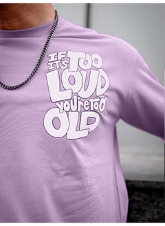 Maniac Maniac Men Printed Round Neck 3/4th Sleeve Lavender and White Cotton Oversized T-Shirt  - Image 4