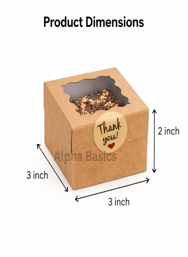 Alpha Basics Pack of 25 (3X3X2inch) Brown Kraft Single Square Brownie Boxes for Bakery Pastry Packaging - Image 2