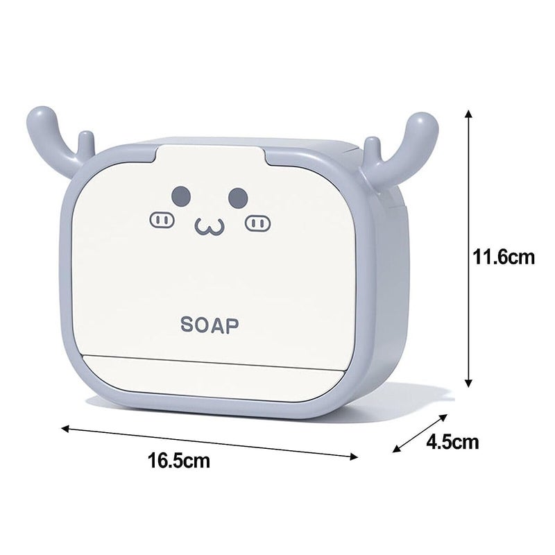 GLOWICK Bathroom Soap Holder Box with Lid Flip-Top Cartoon Antler Soap Box | Soap Draining Rack - Wall Mounted Soap Case Box (1pcs) - Image 2
