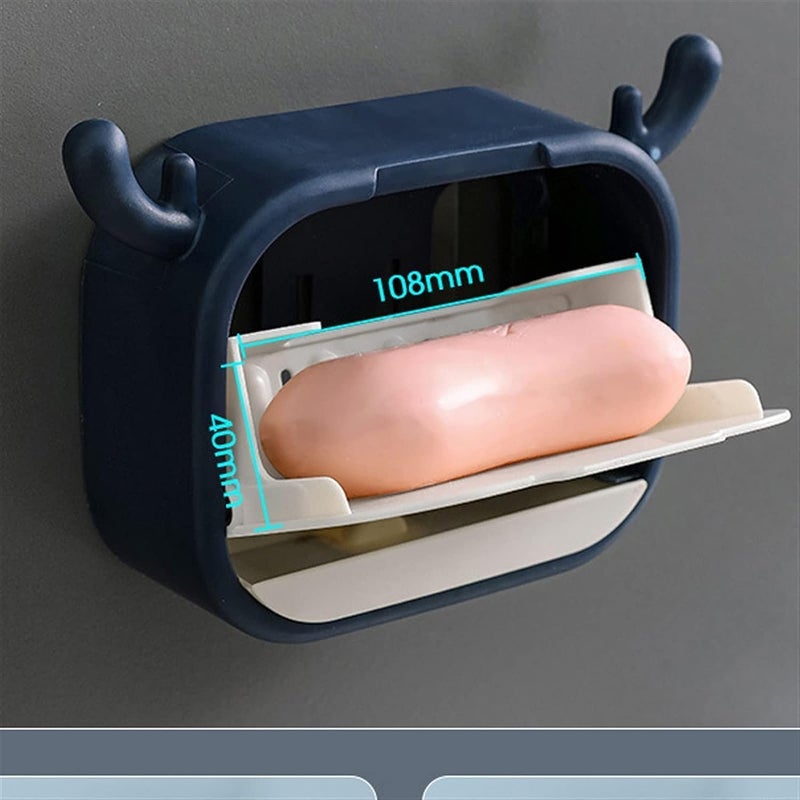 GLOWICK Bathroom Soap Holder Box with Lid Flip-Top Cartoon Antler Soap Box | Soap Draining Rack - Wall Mounted Soap Case Box (1pcs) - Image 5