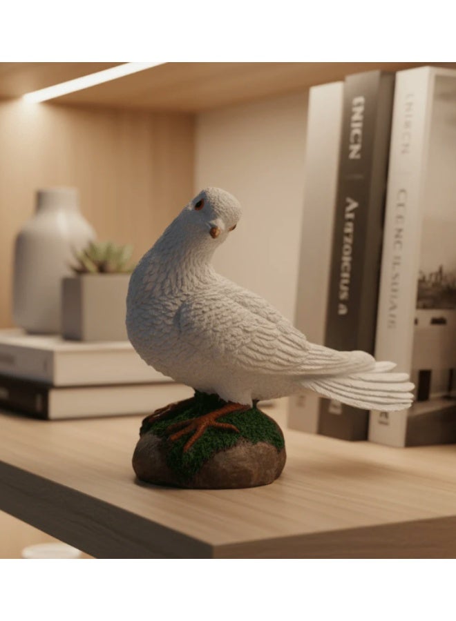 أي كي دي سي تمثال حمامة زخرفي من مادة البولي ريزين من AKDC - رمز السلام، قطعة فنية رائعة لتزيين المنزل والمكتب، أبيض، 19 سم - Image 2