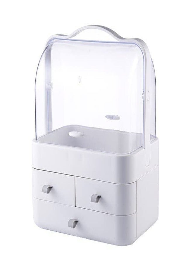 GNEY Premium Cosmetic Organizer with Drawers & Dustproof Cover | Large Capacity Makeup Storage Box with 180° Flip Lid & Portable Handle for Bedroom, Bathroom & Vanity Table [ White ] - Image 1
