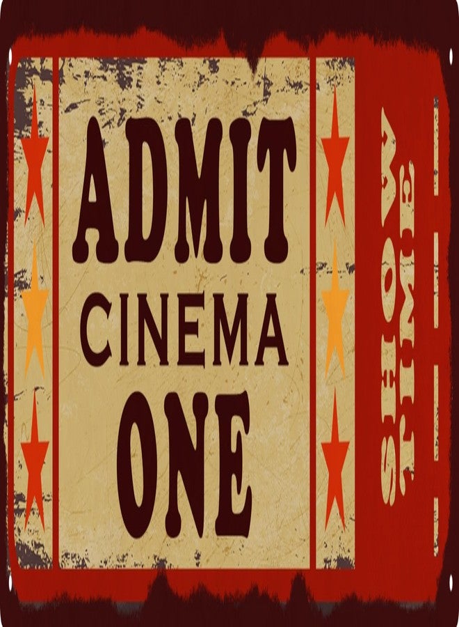 QIXFGUL Cinema Vibes at Home Admit One Movie Ticket Funny Sign Vintage Carnival Inspired Metal Sign for Your Home Movie Theater 16x4 in - Image 1