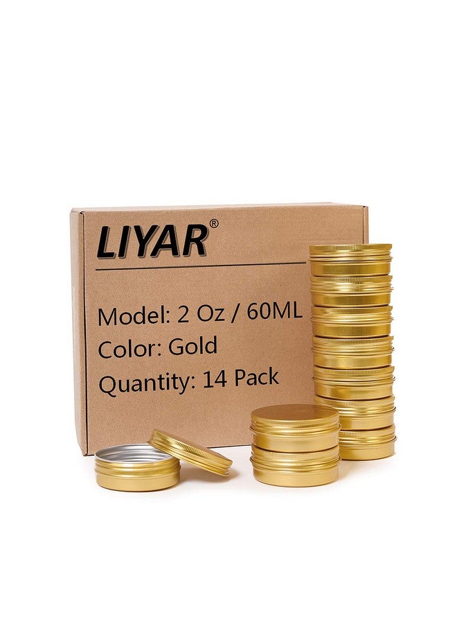 LIYAR 2oz 60ml Metal Storage Tins, Aluminum 2 oz Tins Jars Round Tin Containers, Empty Salve Jars Screw Top Tin Cans for Store Spices,Candies,Tea or Gift Giving,Gold(Pack of 14) - Image 1
