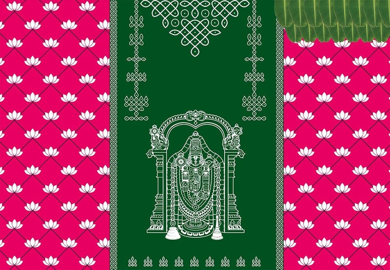 Dhara CreationShrinathji Kolam 5FT7FT Backdrop Cloth for Pooja Decoration WeddingSatyanarayan Pooja Traditional Background Curtain Cloth for Festival Washable Fabric - Image 4