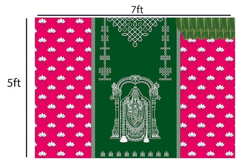 Dhara CreationShrinathji Kolam 5FT7FT Backdrop Cloth for Pooja Decoration WeddingSatyanarayan Pooja Traditional Background Curtain Cloth for Festival Washable Fabric - Image 2