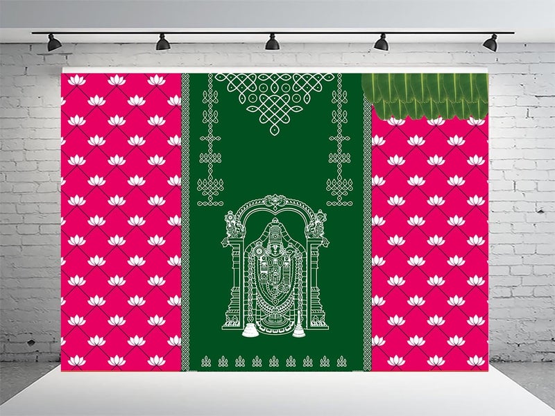 Dhara CreationShrinathji Kolam 5FT7FT Backdrop Cloth for Pooja Decoration WeddingSatyanarayan Pooja Traditional Background Curtain Cloth for Festival Washable Fabric - Image 1