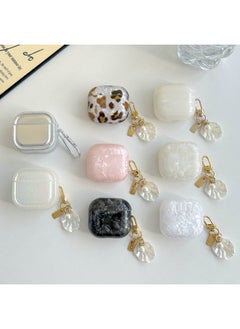 Suitable For AirPods 4 Earphone Protective Cover Simple Shell Tpu Soft Shell Apple Pro2 Pearl Pendant-Color:Shell Pattern Blue erfly-Applicable Models:Airpods Pro2