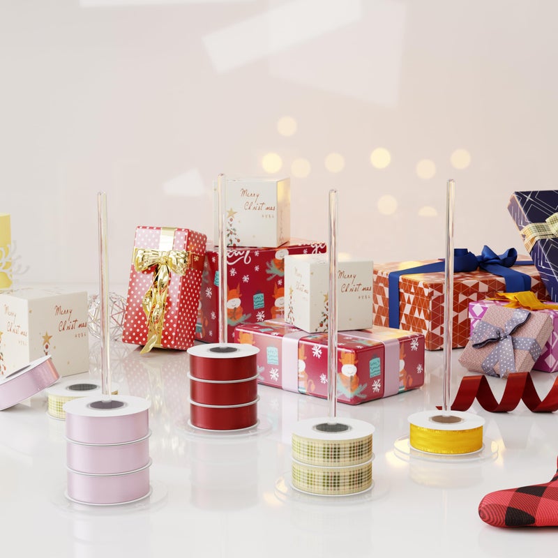 YFEEN Ribbon Storage Rack Holder,4 Clear Acrylic Pack RibbonTape for Sewing Craft Mesh Thread Tape Wreath Crochet Roll for Big Roll Ribbon(to 100yard) Florist Arts Wrapping Gift (4P-Round-15inch) - Image 4