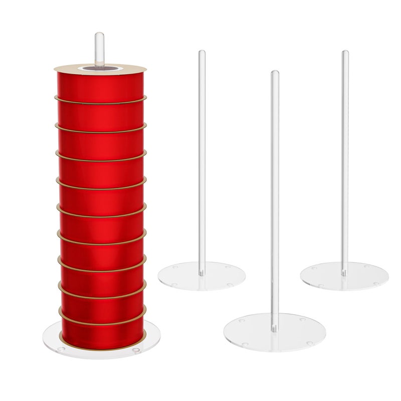 YFEEN Ribbon Storage Rack Holder,4 Clear Acrylic Pack RibbonTape for Sewing Craft Mesh Thread Tape Wreath Crochet Roll for Big Roll Ribbon(to 100yard) Florist Arts Wrapping Gift (4P-Round-15inch) - Image 1