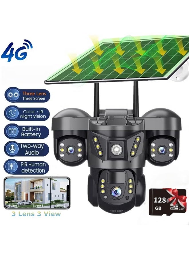Red Leaf 4G Solar Security Camera, 360° Outdoor PTZ  4K HD Triple-Lens Wireless Panoramic Monitoring  2-Way Talk(128GB TF card) - Image 1