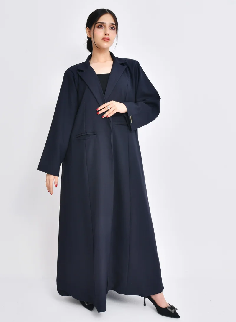 HAWRAA ABAYA Navy blue blazer with elegant and practical design, wide sleeves, shoulder straps and inner lining