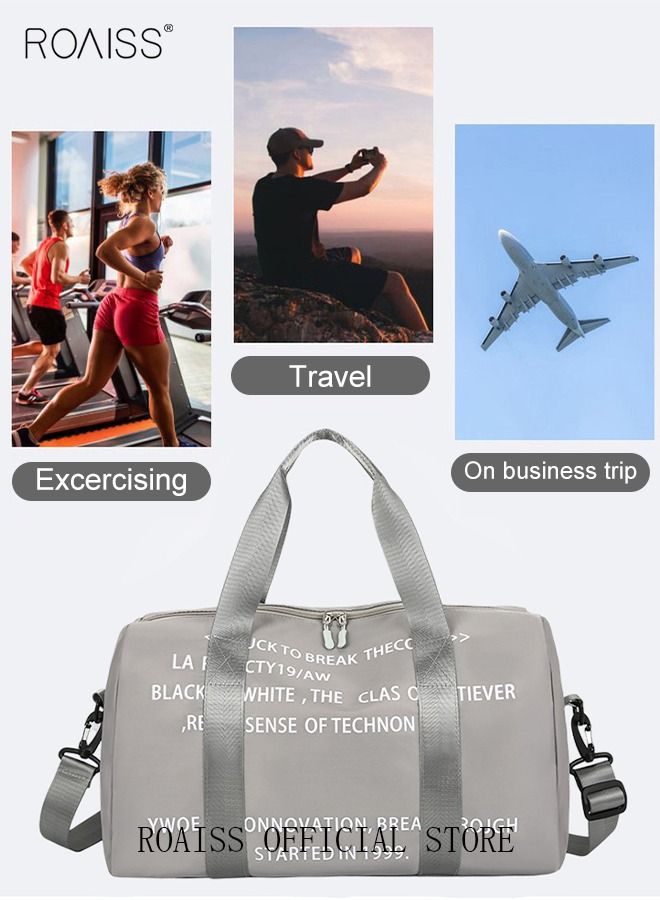 roaiss Unisex Gym Duffel Bag Printing Lightweight Waterproof Multipurpose Large Capacity Outdoor Luggage Handbag for Fitness Sports Swimming Travel Crossbody Luggage Bag Yoga Bag Grey  - Image 4