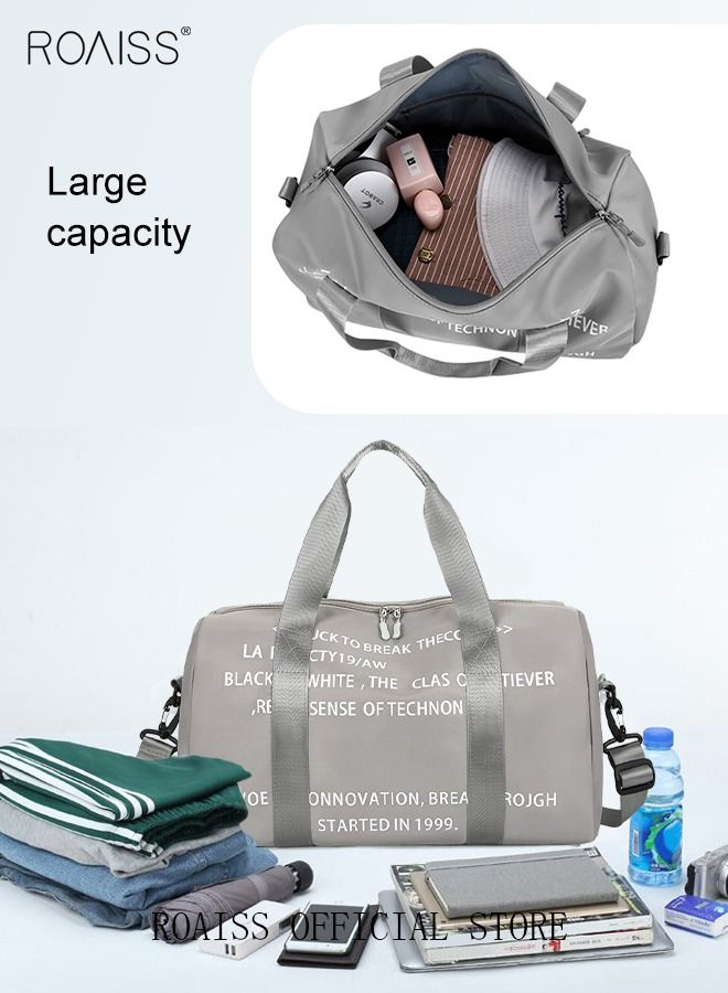 roaiss Unisex Gym Duffel Bag Printing Lightweight Waterproof Multipurpose Large Capacity Outdoor Luggage Handbag for Fitness Sports Swimming Travel Crossbody Luggage Bag Yoga Bag Grey  - Image 5