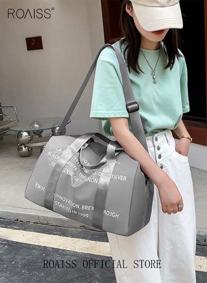 roaiss Unisex Gym Duffel Bag Printing Lightweight Waterproof Multipurpose Large Capacity Outdoor Luggage Handbag for Fitness Sports Swimming Travel Crossbody Luggage Bag Yoga Bag Grey  - Image 2