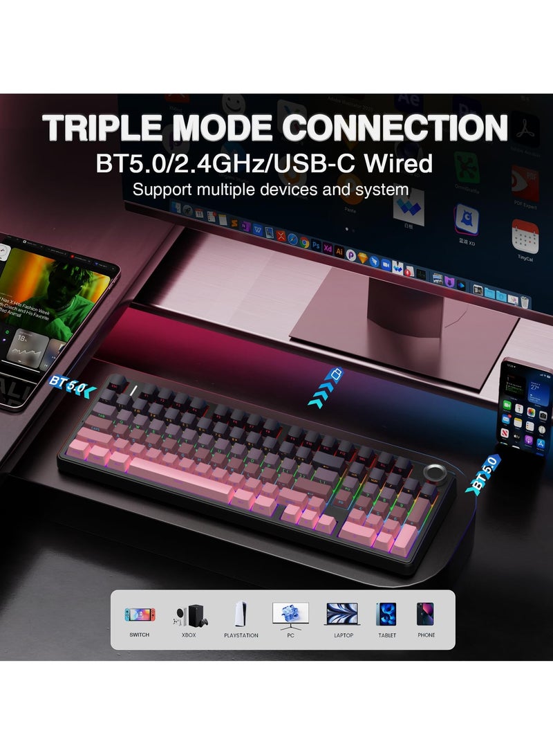 AULA F99 Pro Wireless Mechanical Keyboard with Knob,Tri-Mode BT5.0/USB-C/2.4GHz Hot Swappable Keyboard,Pre-lubed Switches,RGB Backlit PBT Keycaps Computer Gaming Keyboards - Image 3