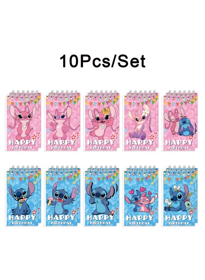 10 قطع - دفاتر دوامة بشخصية كرتونية ستتش، دفاتر صغيرة محمولة للطلاب