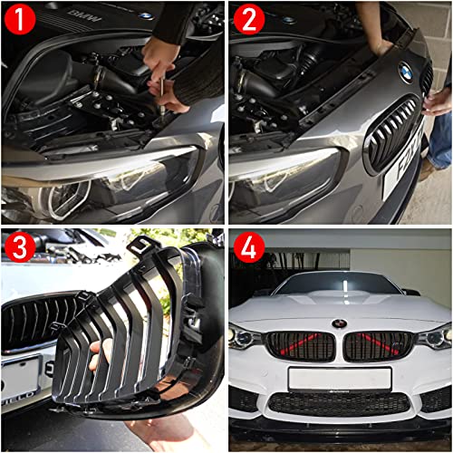 Jaronx Compatible with BMW Grill Inserts Trims for 1 2 3 4 5 6 7 Series, F20 F22 F30 F32 G30 G32 G11 G12, Compatible with BMW V Brace Wrap Covers Red Grill Stripes (Red) - Image 5