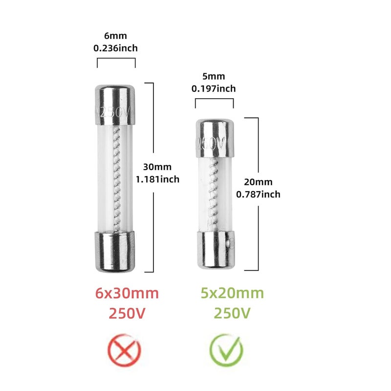 COMPSTUDIO 10pcs 20A 5x20mm Slow Blow Fuse 20amp 250V 0.2 x 0.78 Inch Slow-Acting T20A Time-delay Fuse T20AL250V - Image 3