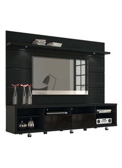 AtoZ Furniture Cabrini TV Stand and Floating Wall TV Panel with LED Lights Black in Black Color 