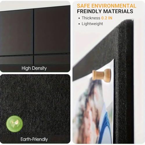 Royalkart® 6Pcs Rectangle Felt Bulletin Board Tiles for Wall – Black Self-Stick Notice Board with 30 Push Pins | Pin Board for Office, Study, Home Decor, Kids Room (30x21cm) - Image 3