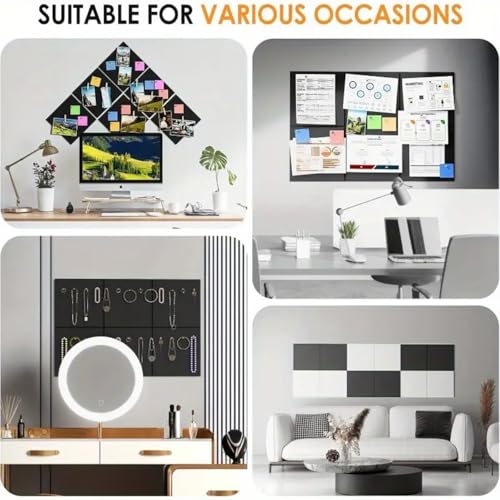 Royalkart® 6Pcs Rectangle Felt Bulletin Board Tiles for Wall – Black Self-Stick Notice Board with 30 Push Pins | Pin Board for Office, Study, Home Decor, Kids Room (30x21cm) - Image 5