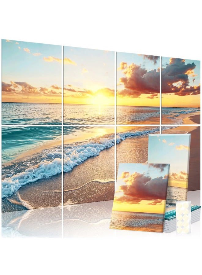 AUSLET 8 Pack Decorative Sound Absorbing Panels, Sound Absorbing Wall Art, 48X32 Inches Acoustic Wall Art for Decoration, Art Acoustic Panels, Acoustic Treatment, Adhesive Included, Sunrise Beach - Image 1
