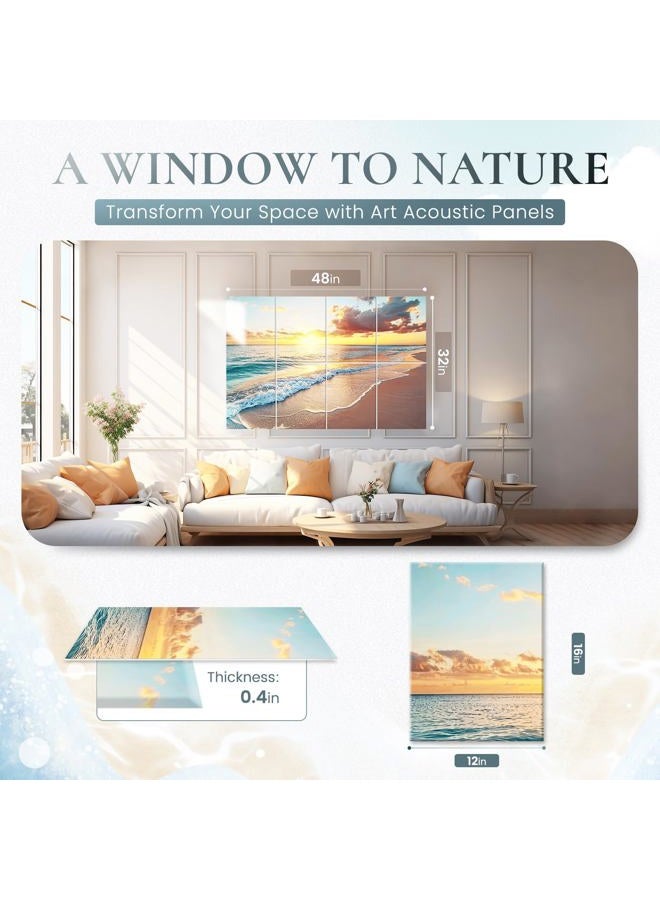 AUSLET 8 Pack Decorative Sound Absorbing Panels, Sound Absorbing Wall Art, 48X32 Inches Acoustic Wall Art for Decoration, Art Acoustic Panels, Acoustic Treatment, Adhesive Included, Sunrise Beach - Image 2