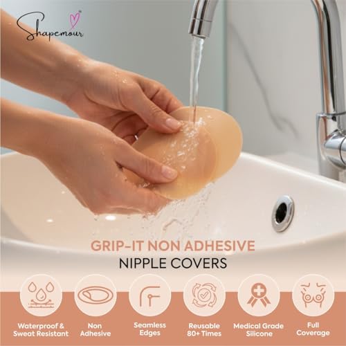 SHAPEMOUR Non-Adhesive Silicone Nipple Covers for Women, Medical Grade and Skin Friendly Invisible Nipple Pasties I Self-Adhesive and Reusable Upto 50 Times | Up to 12 Hrs Sticking Capacity (10cm) - Image 5