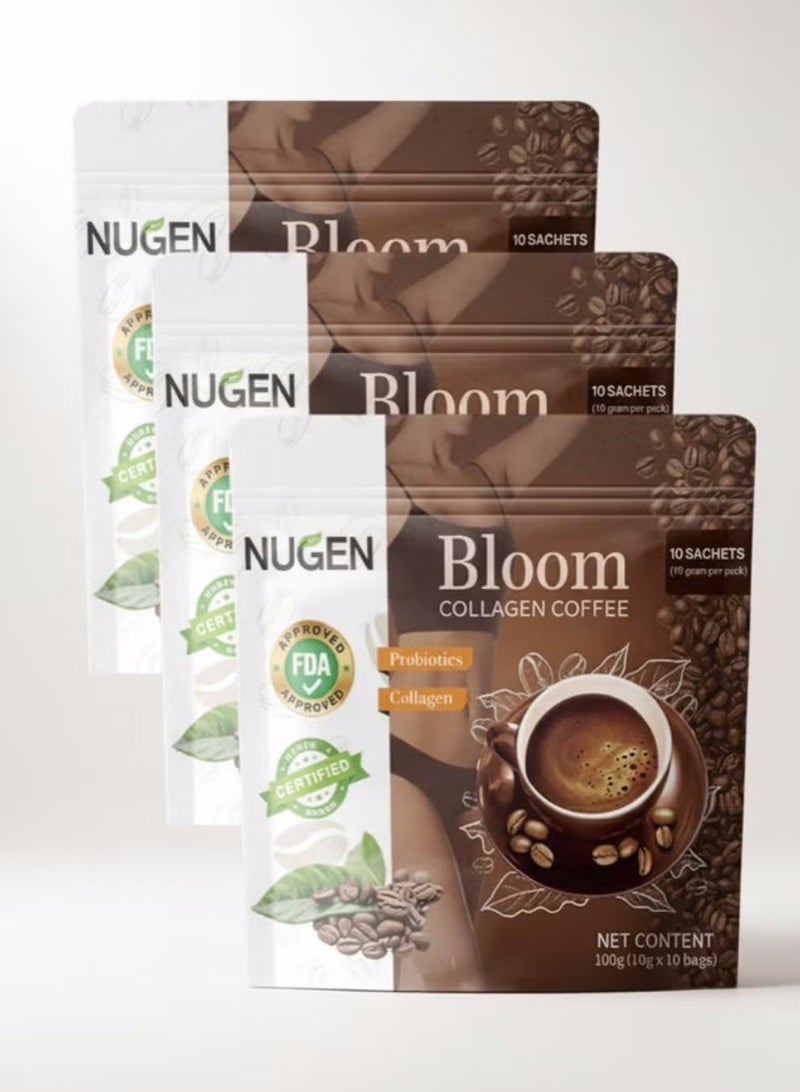 3 عبوات من قهوة بلوم كولاجين - عضوية 100% مع الجلوتاثيون وفقدان الوزن وإزالة سموم البشرة مع الكولاجين الفاخر (10 جم × 10 أكياس × 3)