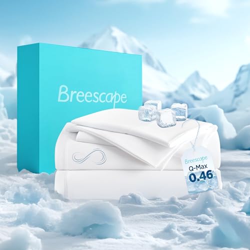Breescape Cooling Sheet Set King Size - BlendTek™ Dry & Cool Technology for Hot Sleepers and Night Sweats, Q-Max>0.46 Tech, Deep Pocket Up to 18", 360° Elastic Band, Snow White - Image 1