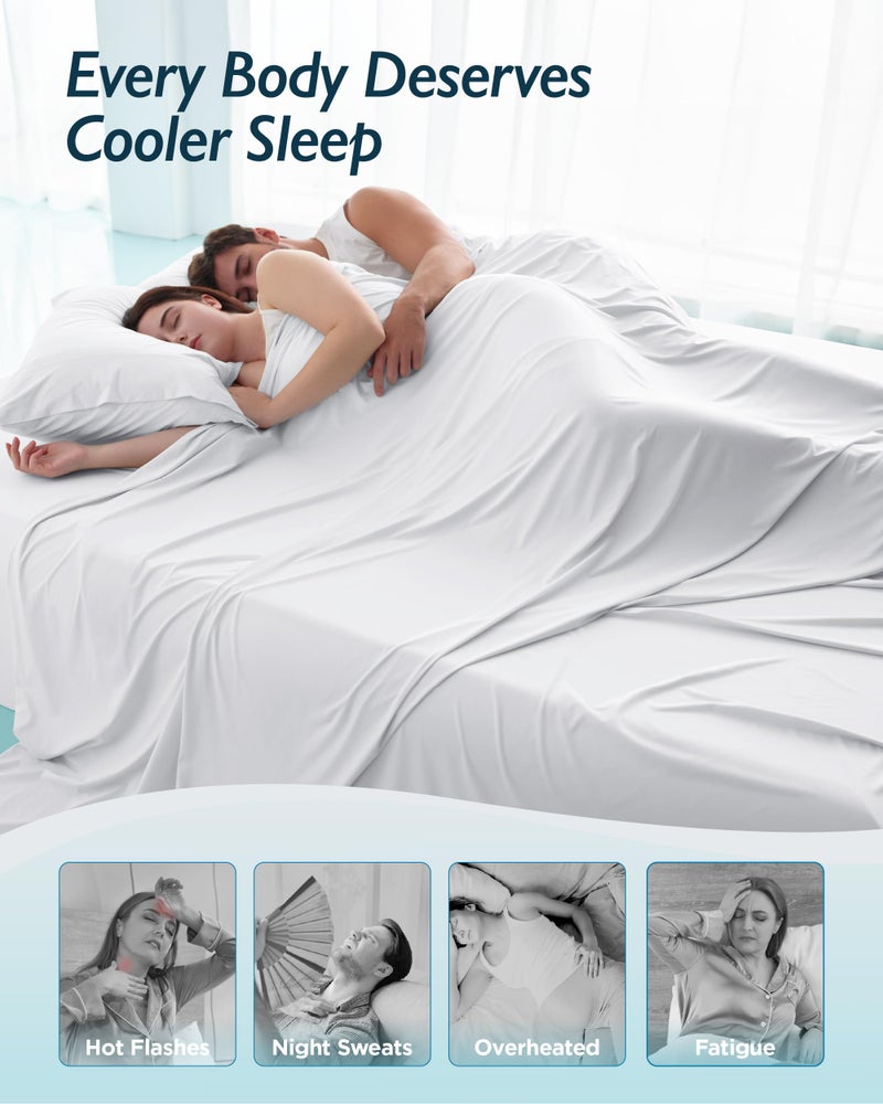 Breescape Cooling Sheet Set King Size - BlendTek™ Dry & Cool Technology for Hot Sleepers and Night Sweats, Q-Max>0.46 Tech, Deep Pocket Up to 18", 360° Elastic Band, Snow White - Image 3