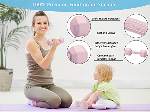 Giftty Baby Dumbbell Infant Rattle Silicone Teething Toy Teether Infants Toddler Sensory Toy Exercises Weight - Made of 100% Food-Grade Silicone, Safe for Baby Boys and Girls (1pcs 4.8oz - Blue) - Image 3