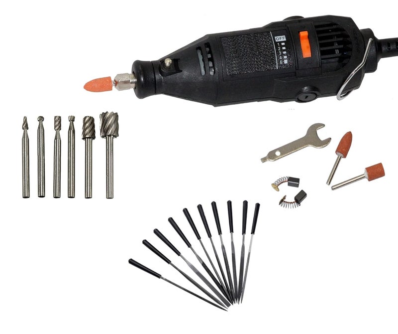 Digital Craft Rotary Tool Die Grinder and Accessory Kit DIY Crafts Kit All in One Items DIY Works Die Grinder6Pc HSS Rotary Burs Set10Pc 4x60 Needle File Set