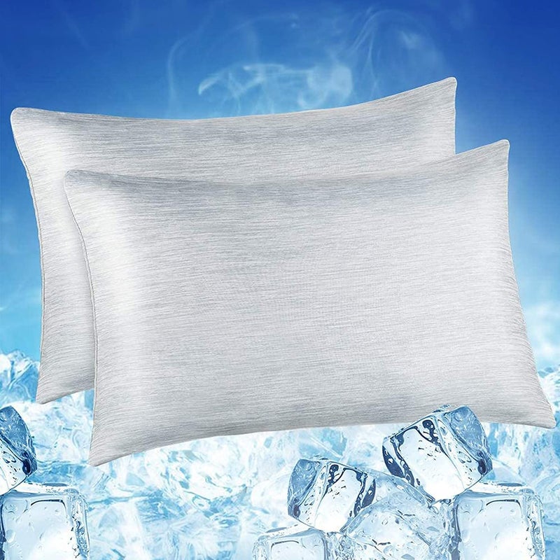 LUXEAR Cooling Pillow Cases, 2 Pack Arc-Chill Cool Pillowcases with Double-Side Design [Cooling & Cotton Fiber], Anti-Static, Skin-Friendly, Machine Washable Hidden Zipper Pillow Cases (20x26'')-Gray - Image 1