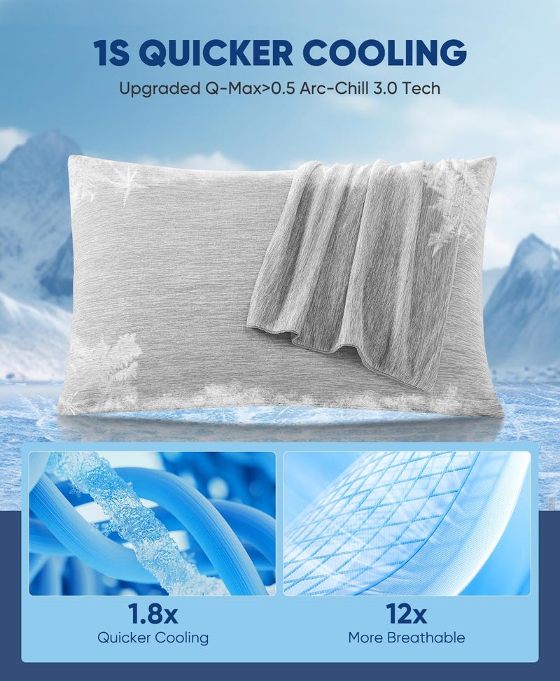 LUXEAR Cooling Pillow Cases, 2 Pack Arc-Chill Cool Pillowcases with Double-Side Design [Cooling & Cotton Fiber], Anti-Static, Skin-Friendly, Machine Washable Hidden Zipper Pillow Cases (20x26'')-Gray - Image 2