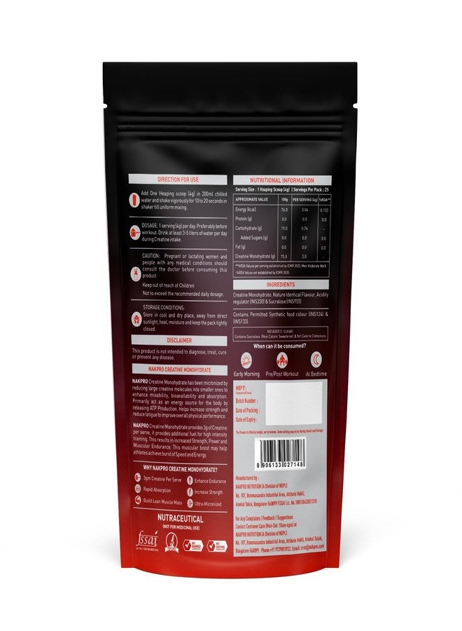NAKPRO NUTRITION Micronised Creatine Monohydrate | 100g (25 Servings) | Blueberry | Trustified Certified | Rapid Absorption Pre/Post Workout - Image 2