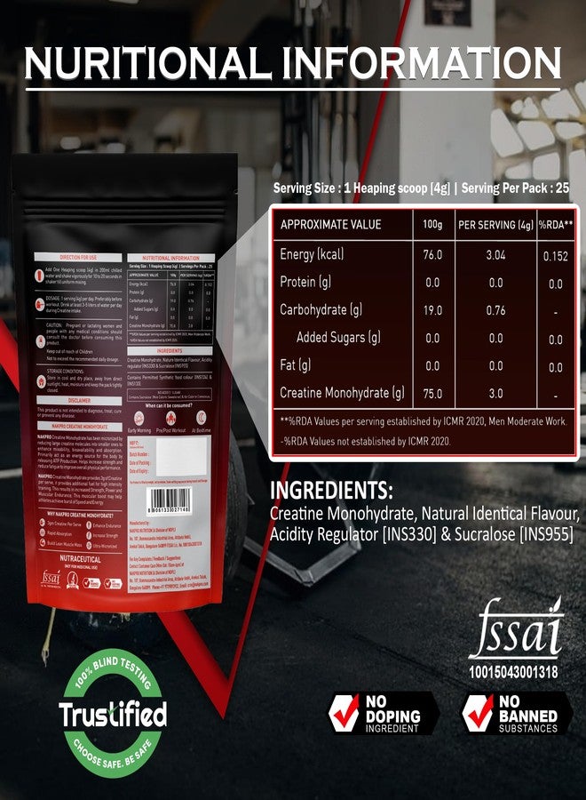 NAKPRO NUTRITION Micronised Creatine Monohydrate | 100g (25 Servings) | Blueberry | Trustified Certified | Rapid Absorption Pre/Post Workout - Image 3