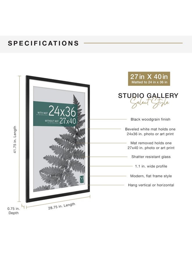 MCS MCS Studio Gallery 27x40 Matted to 24x36 Poster Frame Black Woodgrain, Vertical & Horizontal Wall Hanging Large Picture Frame for Photos, Posters & Art Prints (1-Pack)  - Image 3