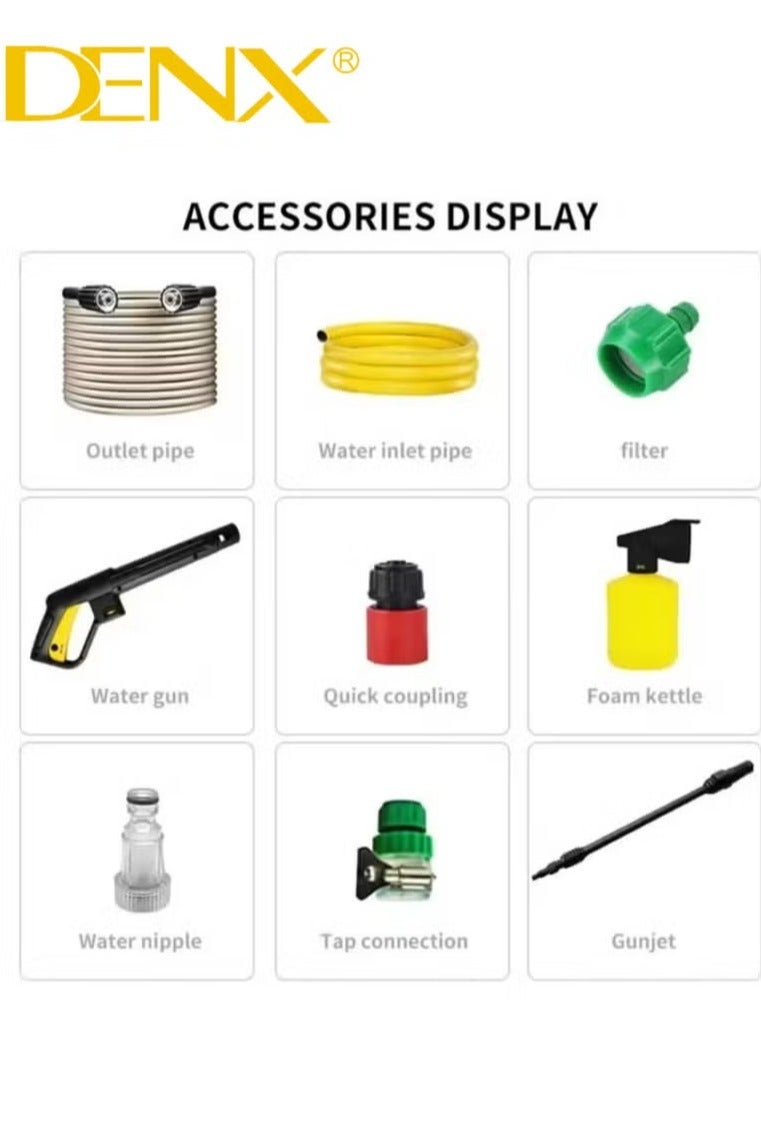 Denx Heavy-Duty Portable Electric Pressure Washer 1600W – Car, Home & Garden Cleaning Machine with Cleaning Gun, 1.5m Hose, Soap Dispenser & Cleaning Needle - Image 3